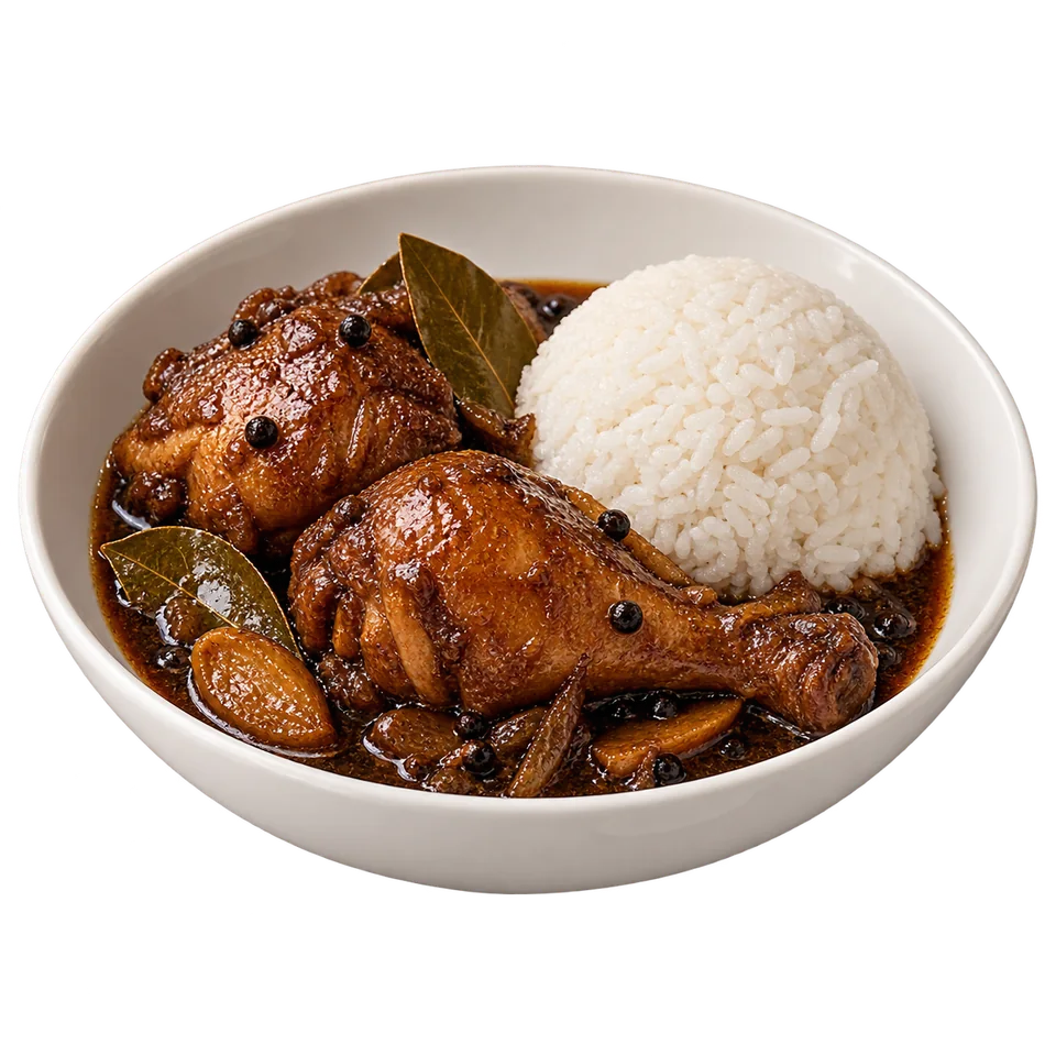 Chicken adobo served with rice