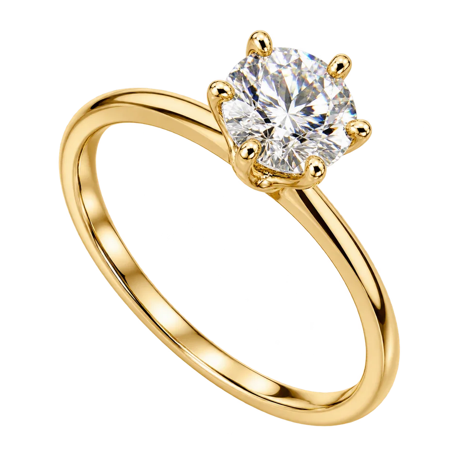 Gold solitaire ring with a round brilliant diamond