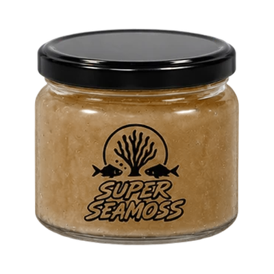 Cellular Reset Seamoss jar with a smooth black lid